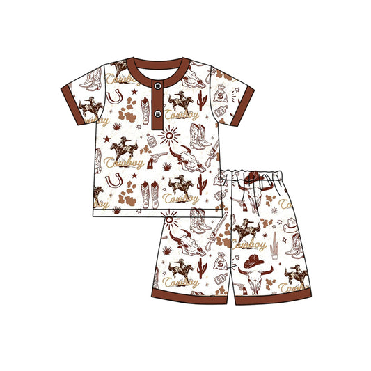 Baby Boys Western Brown Cowboy Boots Shorts Pajamas Clothes Sets preorder