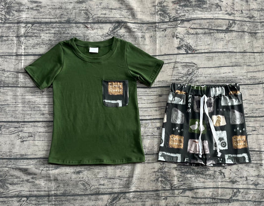 Baby Boys Western Cow Farm Pocket Shirt Shorts Clothes Sets