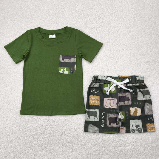 Baby Boys Western Cow Farm Pocket Shirt Shorts Clothes Sets