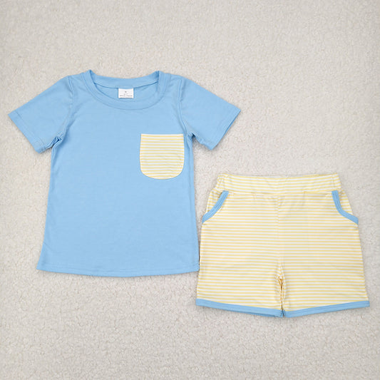 Baby Boys Blue Pocket Top Stripes Pockets Shorts Clothes Sets