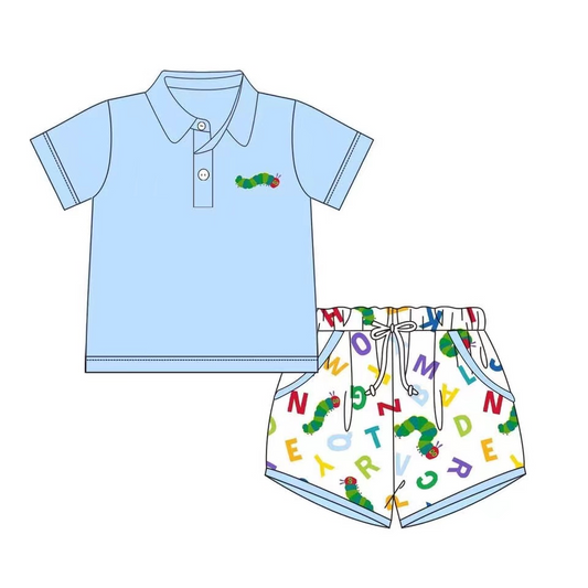 Baby Boys Blue Worm Pullover Top Shorts Clothes Sets preorder