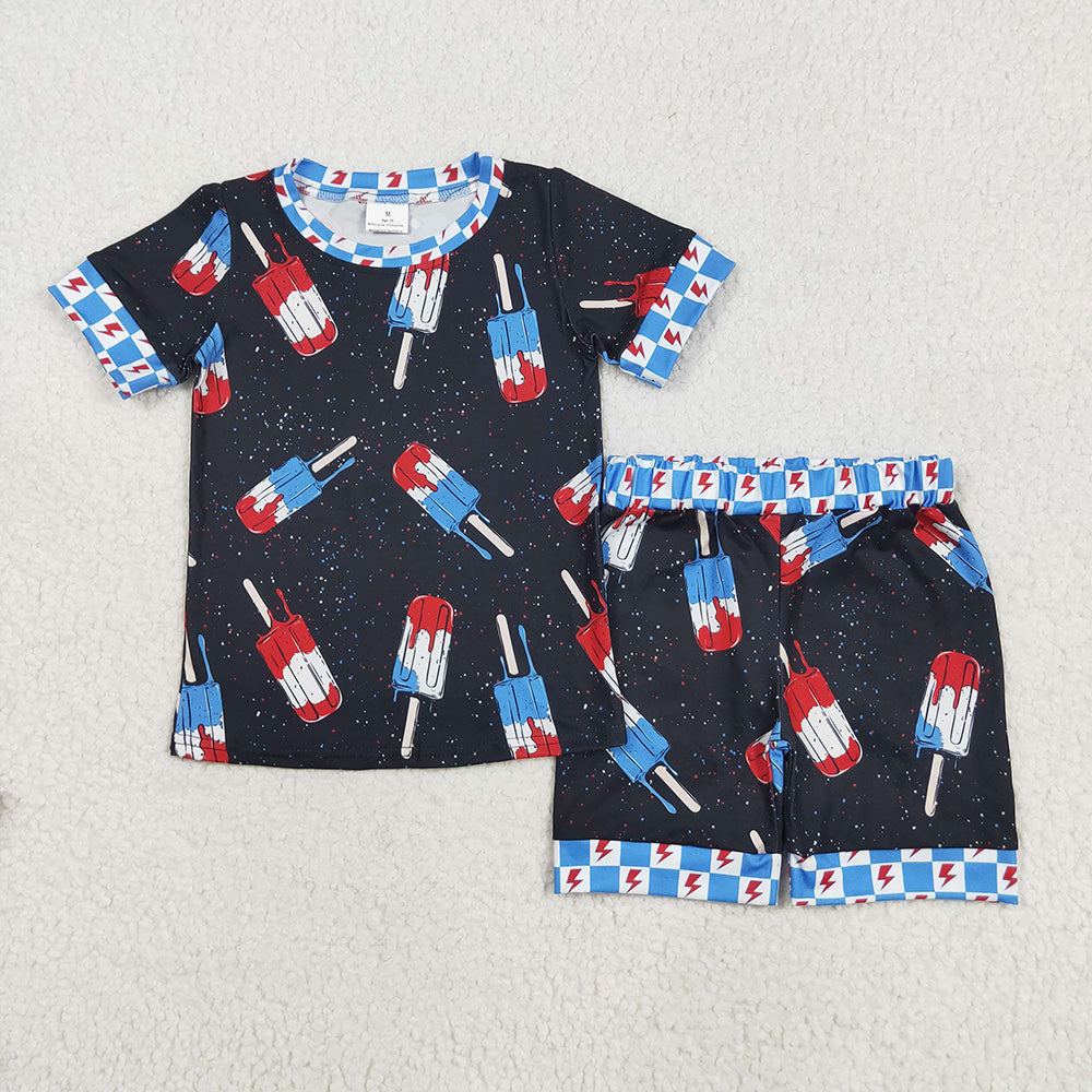 Baby Boys Black Short Sleeves Popsicle Shirt Shorts 4th Of July Pajamas Sets