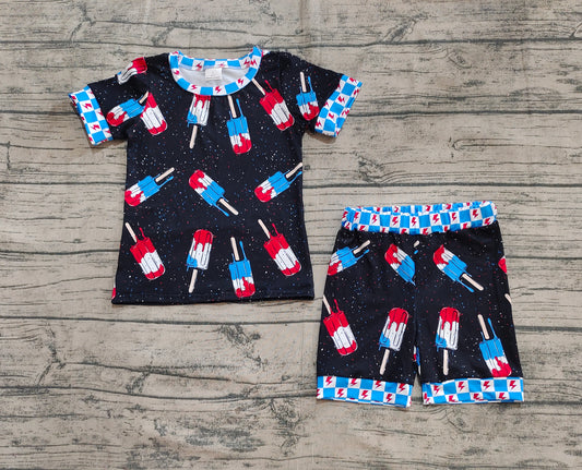 Baby Boys Black Short Sleeves Popsicle Shirt Shorts 4th Of July Pajamas Sets