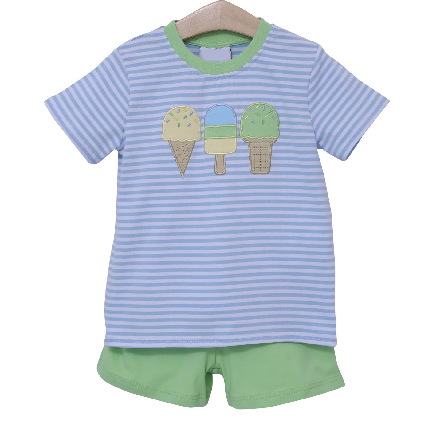 Baby Boys Blue Stripe Short Sleeves Ice Cream Shirt Green Shorts Sets preorder