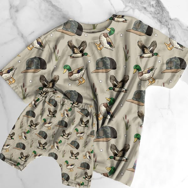 Baby Boys Khaki Short Sleeves Ducks Top Pockets Short Clothes Set Preorder