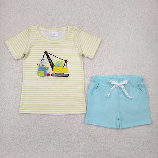 Sibling Baby Boys Short Sleeve Embroidery Pencils Top Short Back to School Clothes Sets