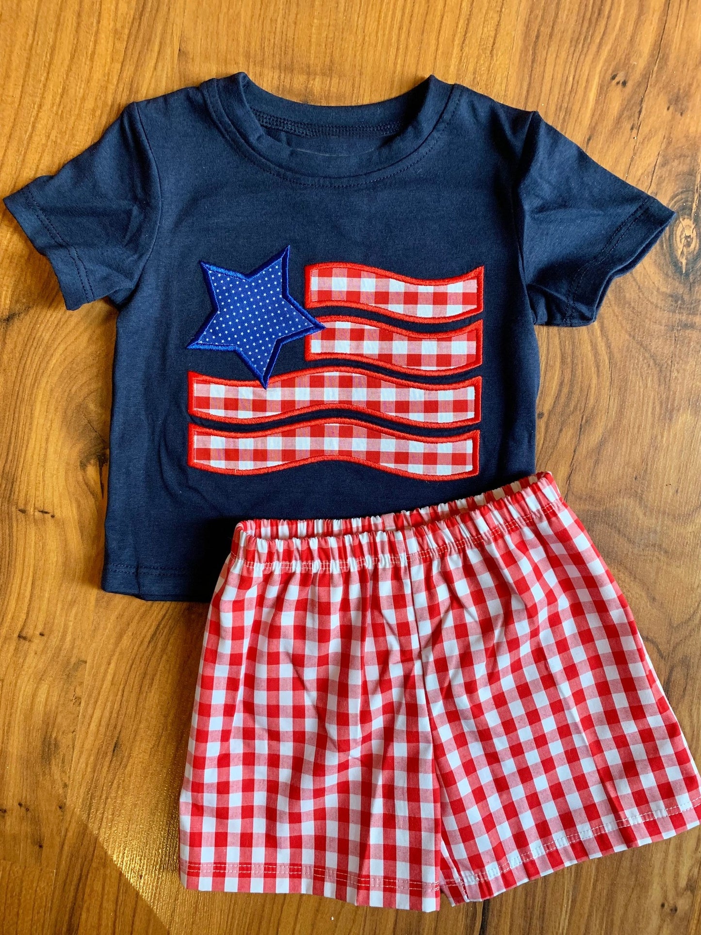 Baby Boys Navy Short Sleeves Stars Top Red Plaid Short 4th Of July Clothes Set Preorder