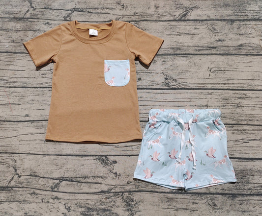Baby Boys Khaki Pocket Top Ducks Dogs Shorts Clothes Set