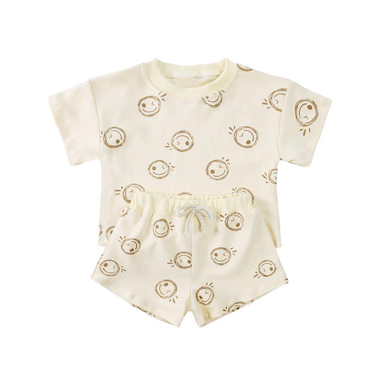 Baby Boys Light Pink Short Sleeves Smiles Top Short Pajamas Set Preorder