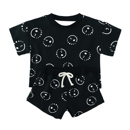 Baby Boys Black Short Sleeves Smiles Top Short Pajamas Set Preorder