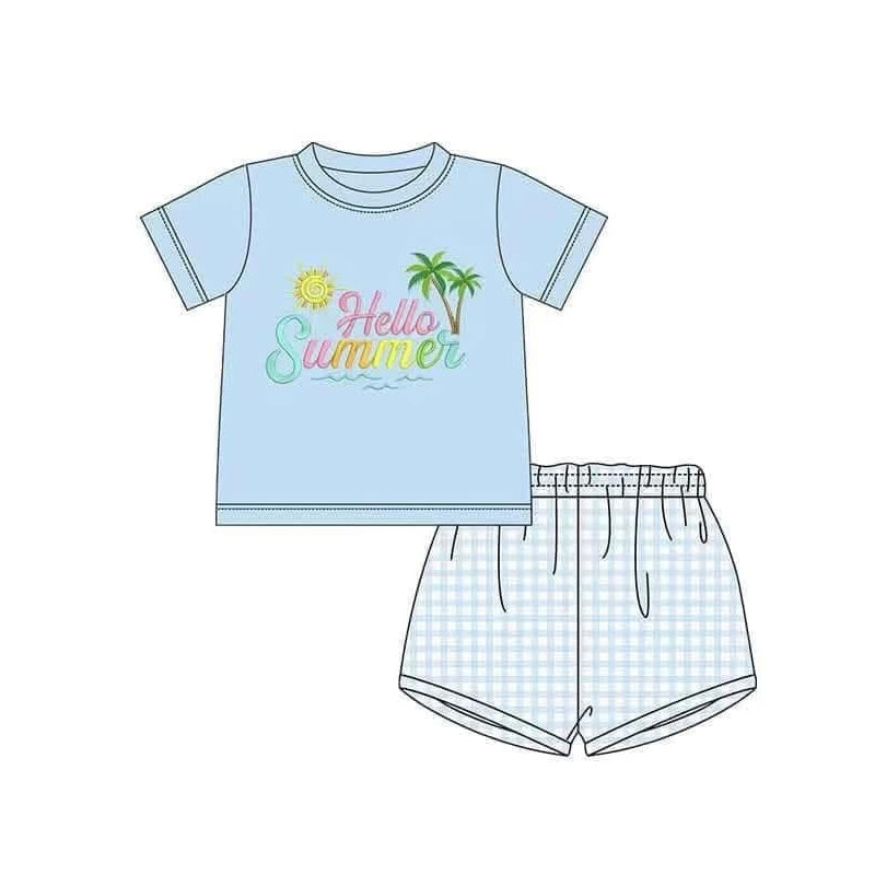 Baby Boys Blue Short Sleeves Beach Top Plaid Short Set Preorder