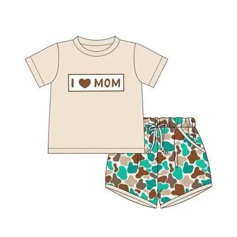 Baby Boys Peach Short Sleeves I LOVE MOM Top Colorful Camo Pockets Short Set Preorder