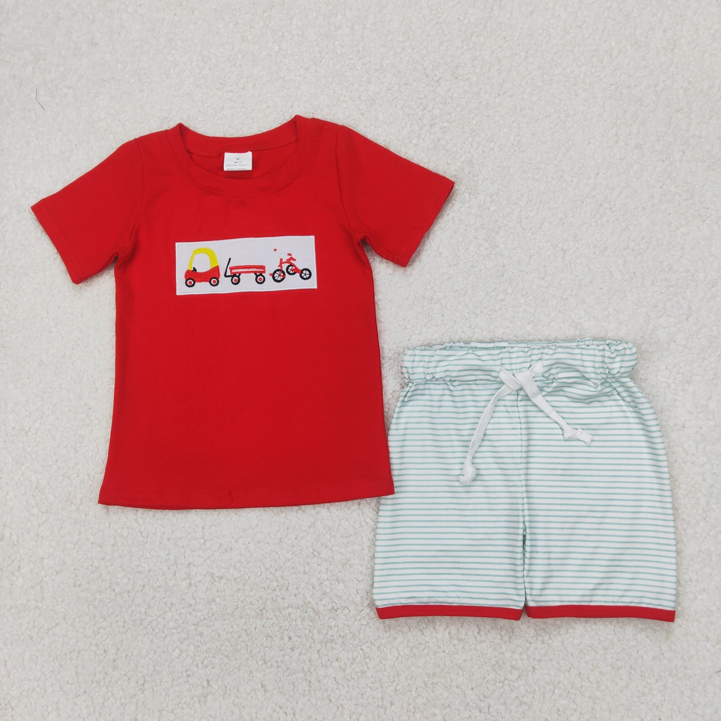 Sibling Baby Boys Embroidery Tools Cars Excavators Top Pockets Shorts Clothes Sets