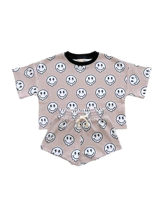 Baby Boys Khaki Short Sleeves Smiles Top Short Pajamas Set Preorder
