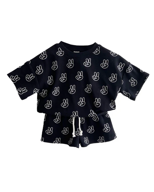 Baby Boys Black Short Sleeves Yeahs Top Short Pajamas Set Preorder