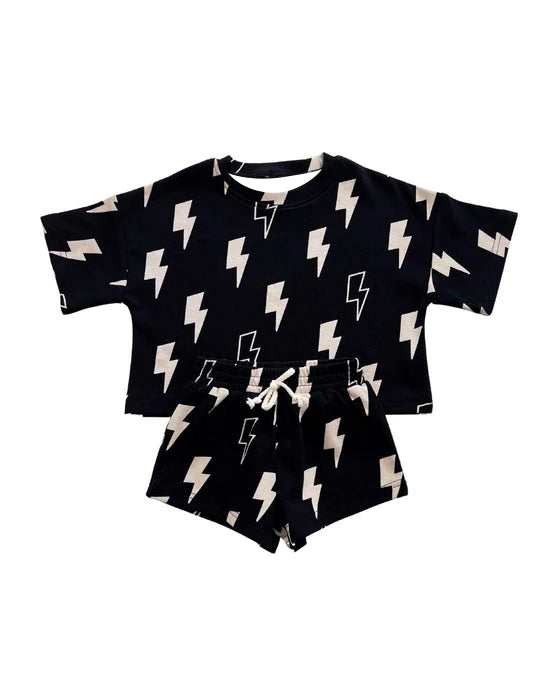 Baby Boys Black Short Sleeves Lightnings Top Short Pajamas Set Preorder