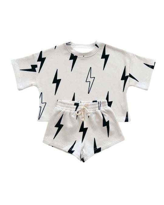 Baby Boys White Short Sleeves Lightnings Top Short Pajamas Set Preorder