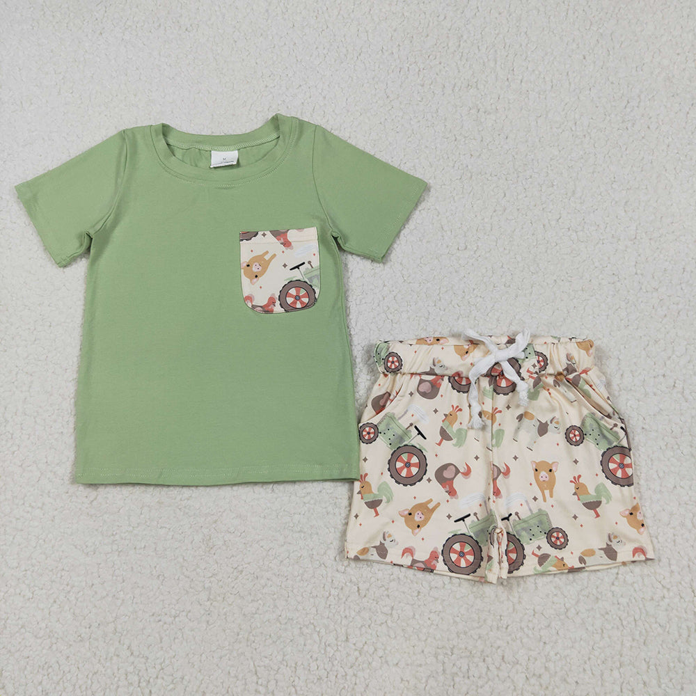 Baby Boys Pocket Top Chicks Pigs Short Farm Sets