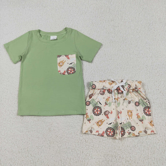 Baby Boys Pocket Top Chicks Pigs Short Farm Sets