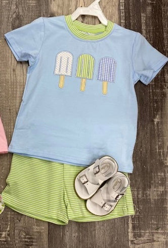 Preorder moq 5 Baby Boys Popsicle Top Green Stripe Short Set