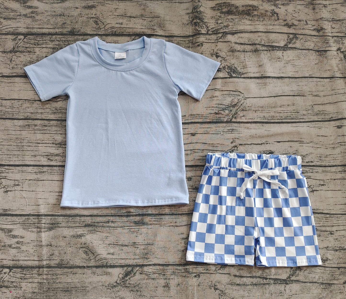Baby Boys Blue Short Sleeves Top Plaid Shorts Sets