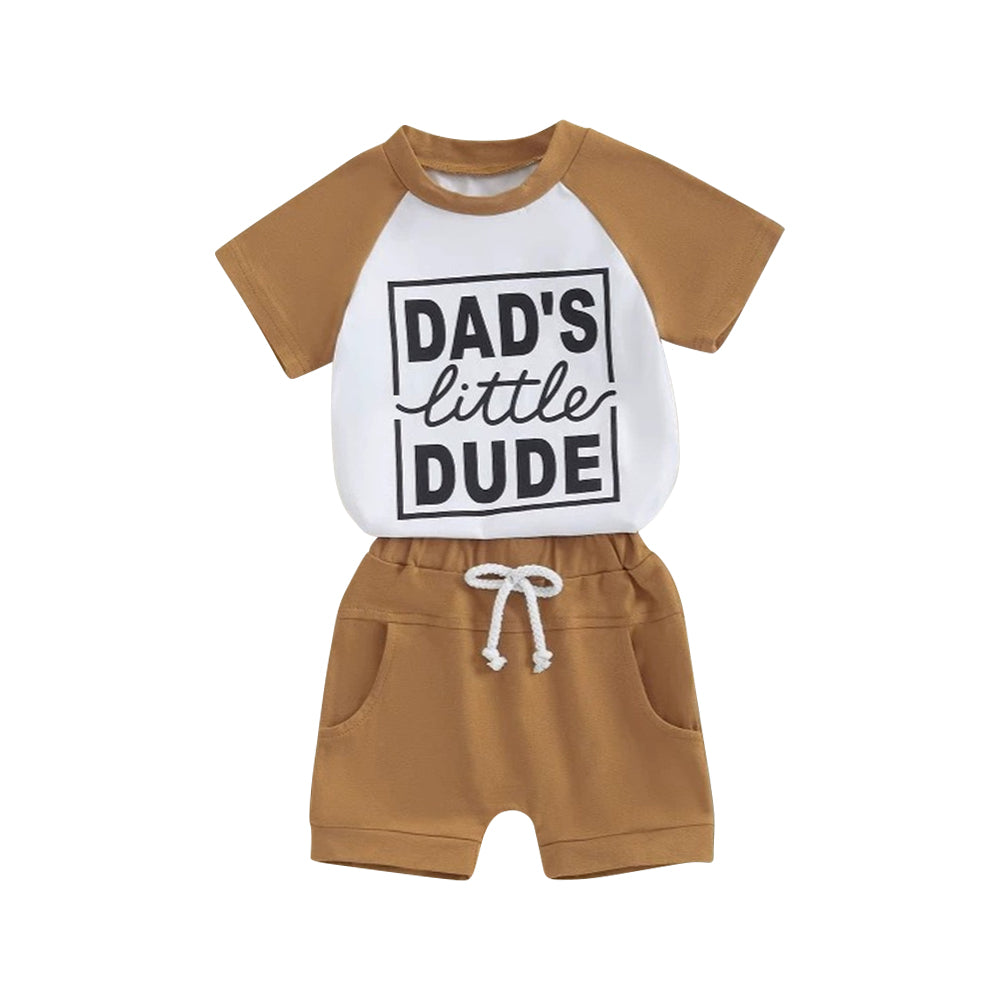 Preorder moq 5 Baby Boys Khaki Short Sleeves Dad's Litter Top Pockets Short Set