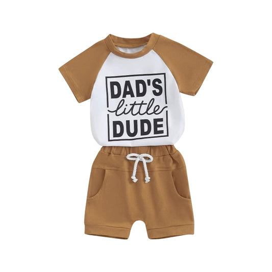 Preorder moq 5 Baby Boys Khaki Short Sleeves Dad's Litter Top Pockets Short Set