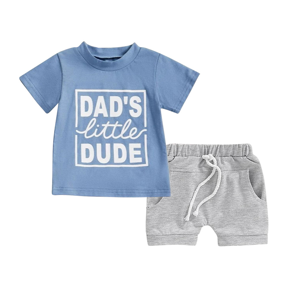 Baby Boys Blue Short Sleeves Dad's Litter Top Gray Pockets Short Set Preorder