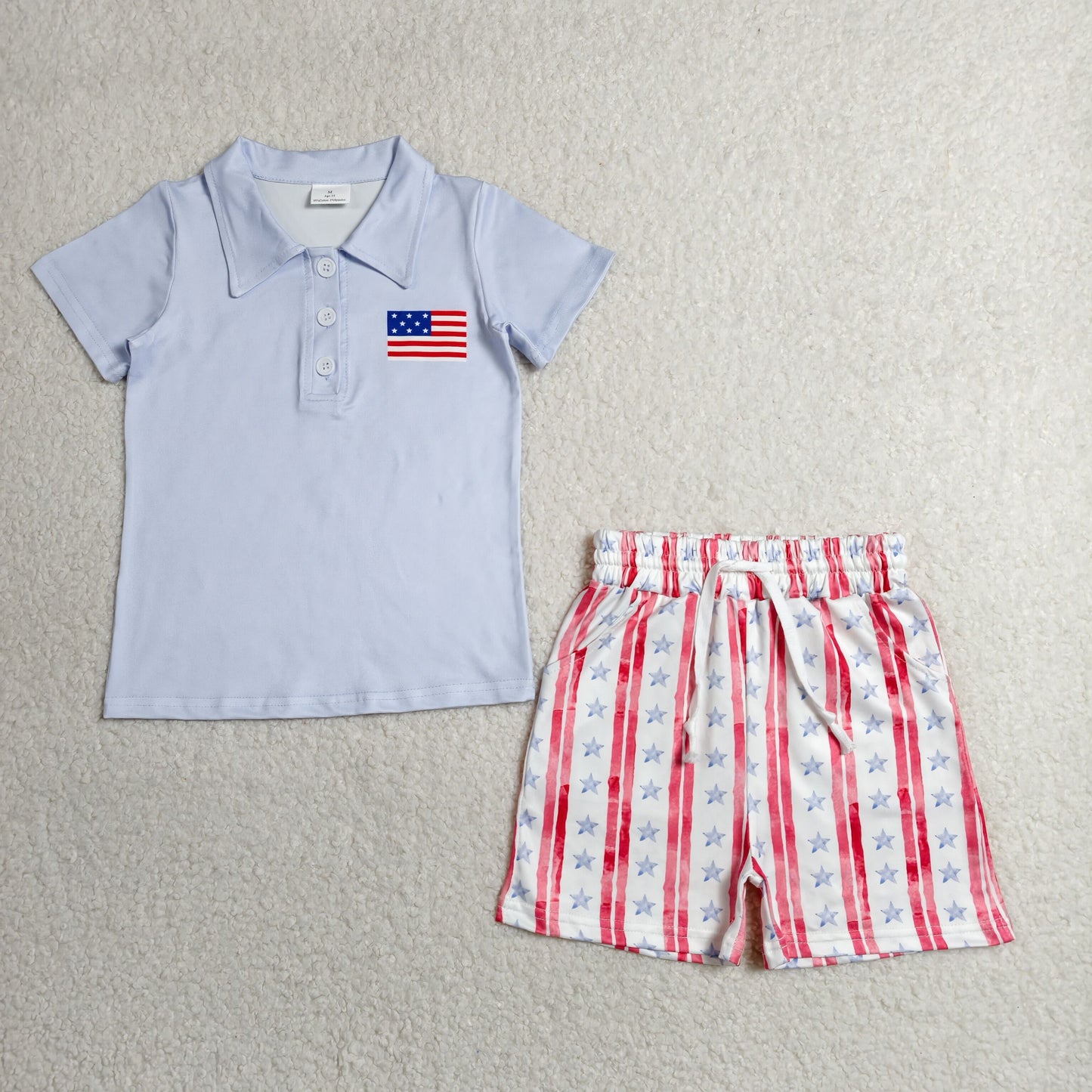 Baby Boys Flag Button Polo Shirt Top Pockets Stripe Short 4th Of July Clothes Set