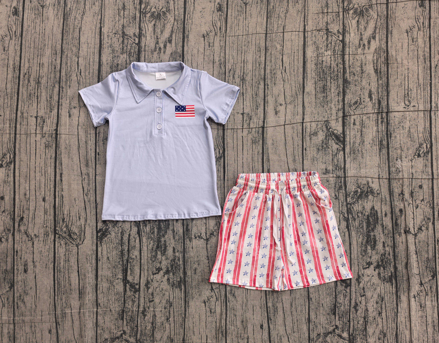 Baby Boys Flag Button Polo Top Pockets Stripe Short 4th Of July Clothes Set Preorder