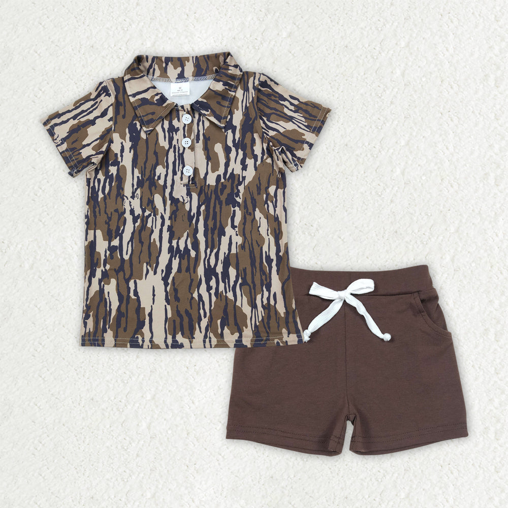 Baby Boys Southern Camouflage Button Pullover Top Pockets Shorts Sets