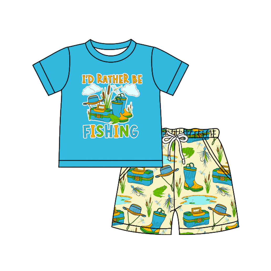 Baby Boys Blue Short Sleeves Fishing Top Pockets Short Set Preorder