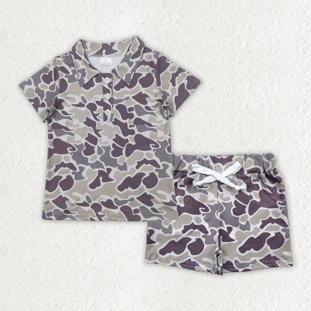 Sibling Baby Boys Southern Camo Button Polo Shirts Pockets Short Clothes Set