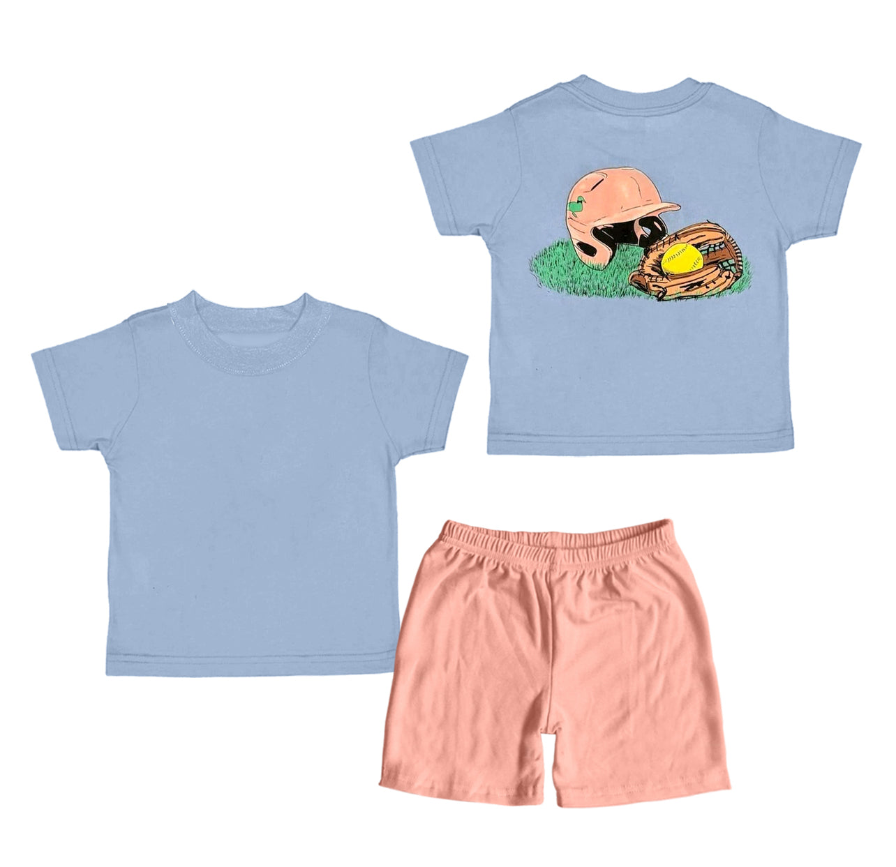 Baby Boys Blue Short Sleeves Baseball Hats Top Peach Short Set Preorder