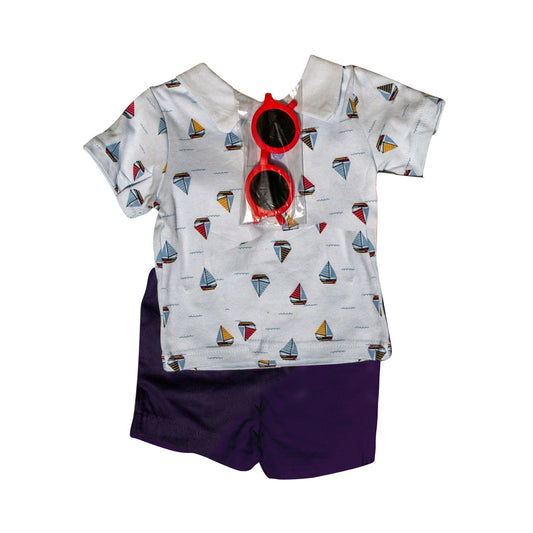 Baby Boys Short Sleeves Boats Top Purple Short Set Preorder