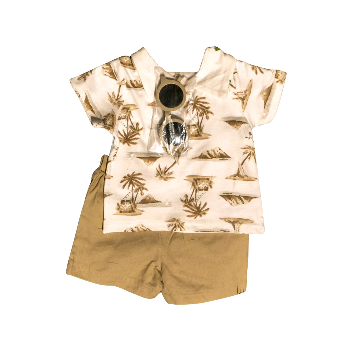 Baby Boys Short Sleeves Beach Top Khaki Short Set Preorder