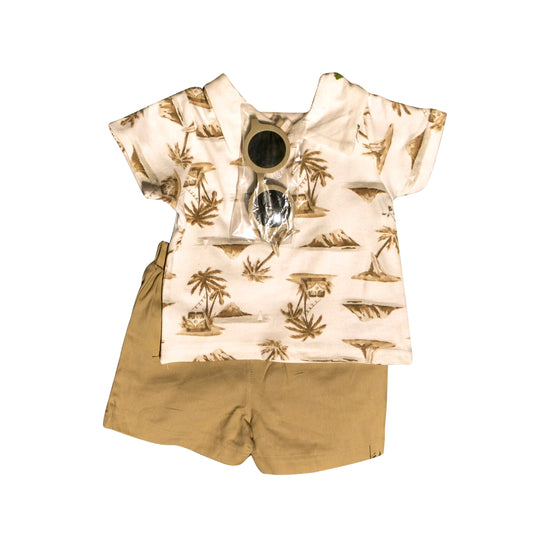 Baby Boys Short Sleeves Beach Top Khaki Short Set Preorder