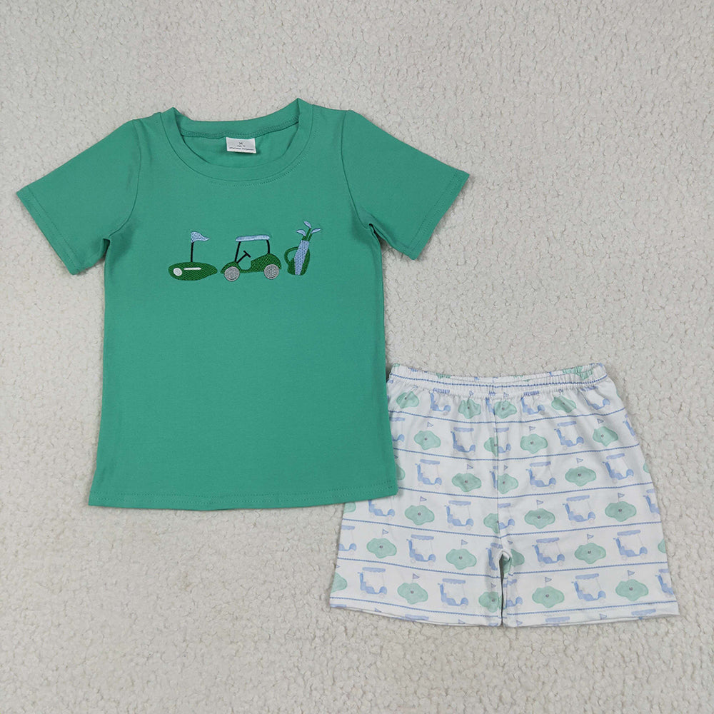 Sibling Embroidery Baby Girls Boys Golf Truck Summer Outfits Sets
