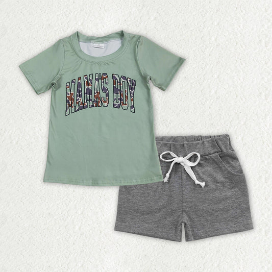 Baby Boys Green Camo Mama's Boy Top Gray Pockets Shorts Clothes Sets