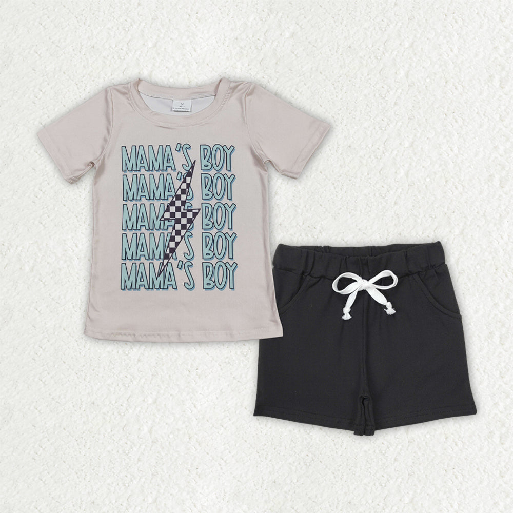 Baby Boys Mama's Boy Lightning Top Black Pockets Shorts Clothes Sets