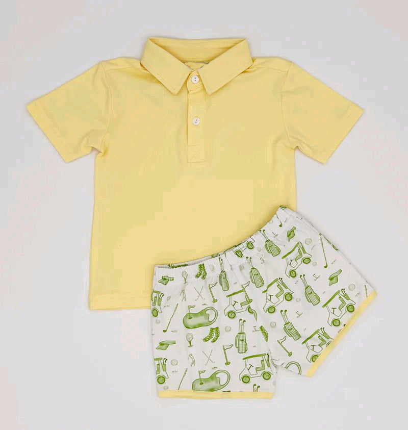 Baby Boys Yellow Button Pullovers Top Golf Short Clothes Set