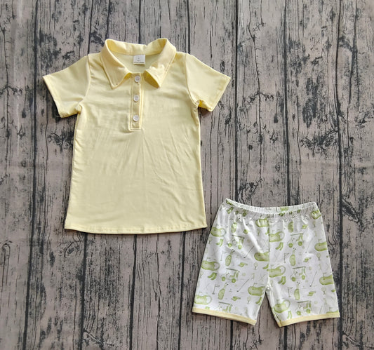 Baby Boys Yellow Button Pullovers Top Golf Short Clothes Set