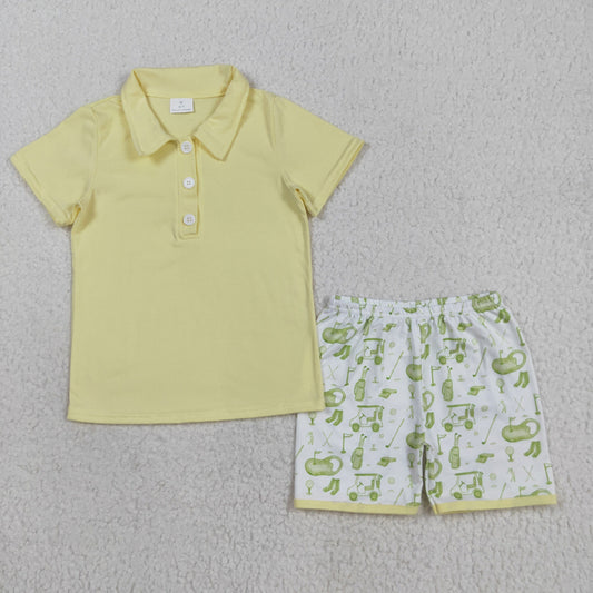 Baby Boys Yellow Button Pullovers Top Golf Short Clothes Set