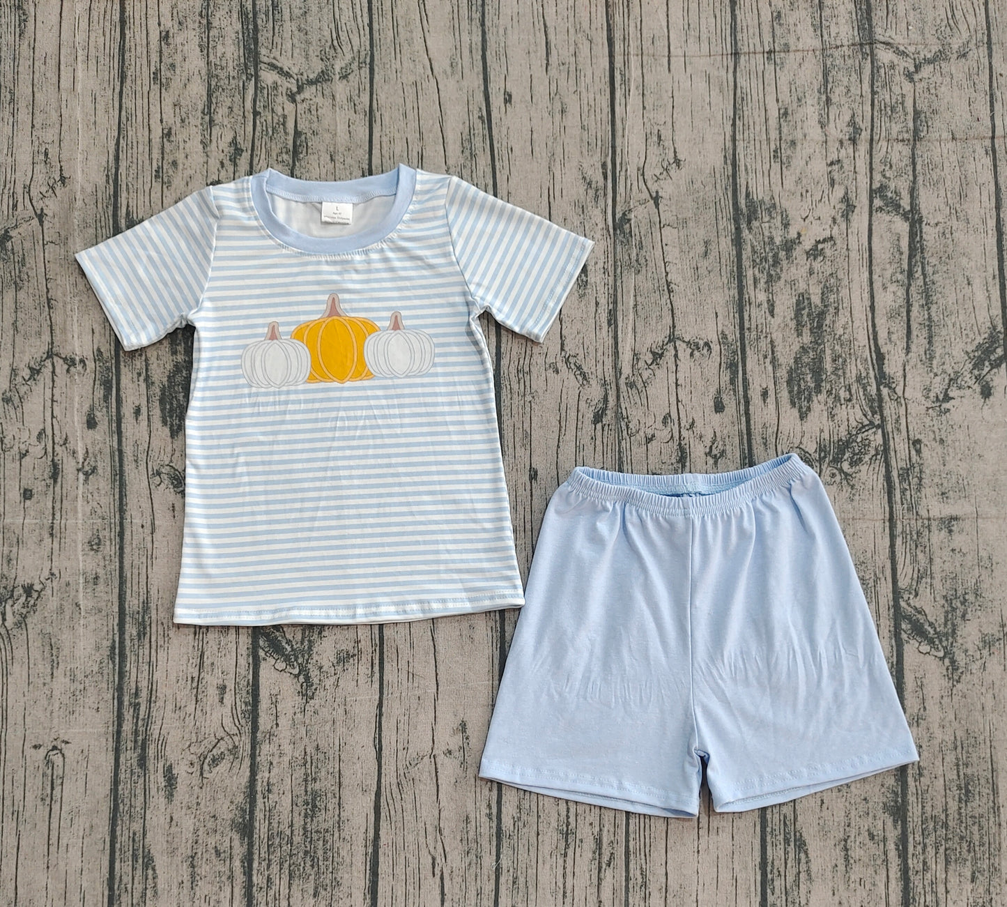 Baby Boys Blue Stripes Pumpkins Top Shorts Fall Clothes Set