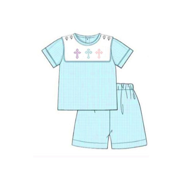 Baby Boys Cross Short Sleeve Top Shorts Easter Clothes Sets Preorder