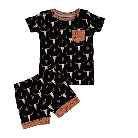 Baby Boys Aztec Bull Skulls Pockets Top Shorts Western Pajamas Sets Preorder