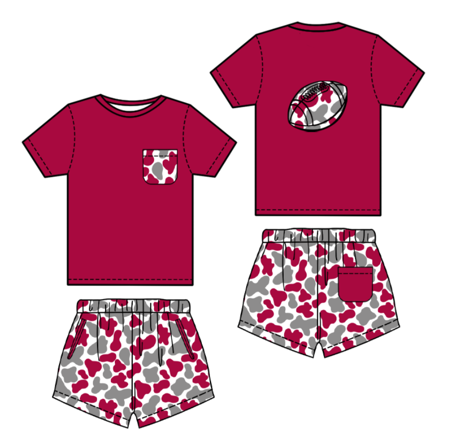 Baby Boys Red Grey Camo Pockets Back Football Shorts Team Clothes Sets