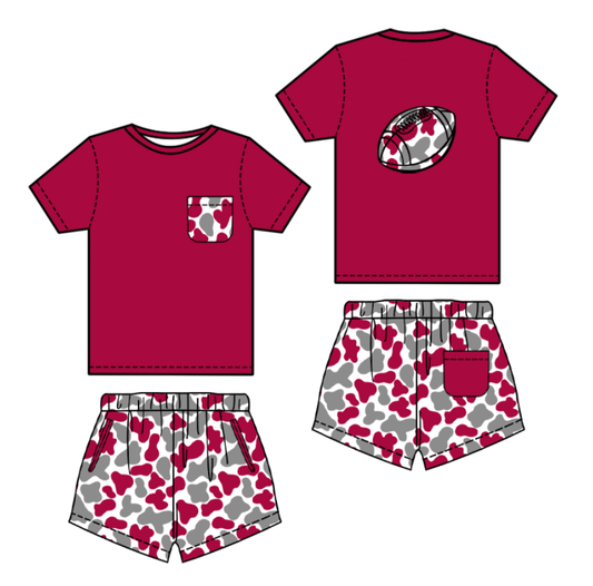 Baby Boys Red Grey Camo Pockets Back Football Shorts Team Clothes Sets