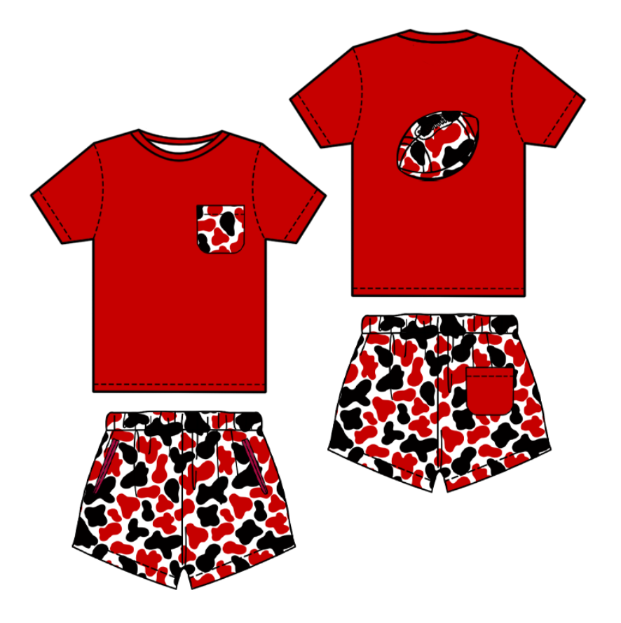 Baby Boys Black Orange Camo Pockets Back Football Shorts Team Clothes Sets