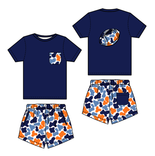 Baby Boys Navy Orange Camo Pockets Back Football Shorts Team Clothes Sets